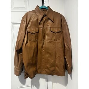 Vtg Youngbloods Jacket Mens XL Brown 60s 70s Wingtip Collar Western Pleather